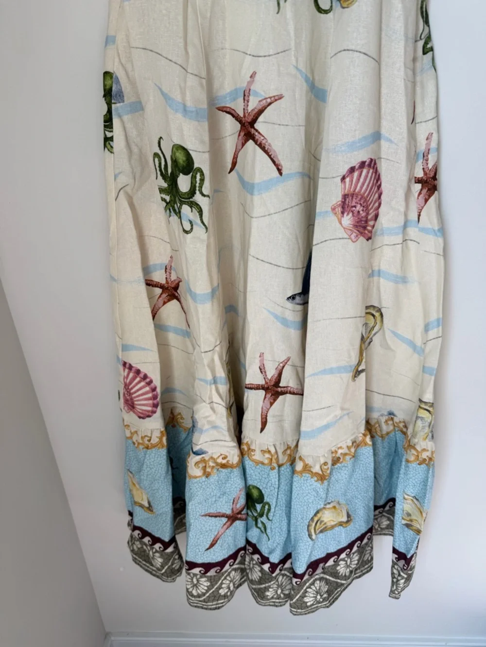 Caroline Constas cream ocean Sea Life Print linen sleeveless maxi dress - Picture 3 of 9